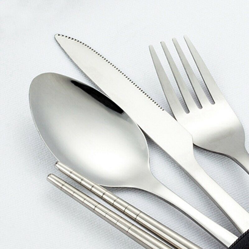 4 Pieces/Sets Of Stainless Steel Fork, Spoon, Chopsticks, Travel Outdoor CampiO5