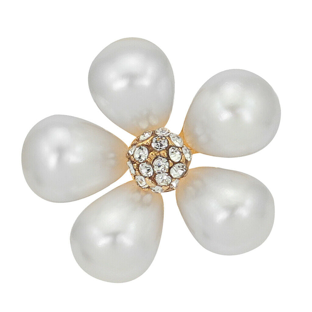 Women Alloy Simulated Pear Flower Brooch Lapel Pin Collar Tips White Jewelry