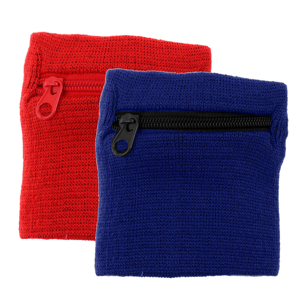 2X Sports Running Wristband Sweatband Wrist Wrap Wallet with Zipper