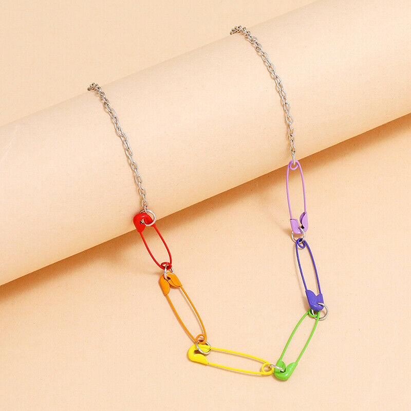 Fashion Punk Colorful Safety Pins Chokers Necklace Women Men Jewelry Accessor Pb