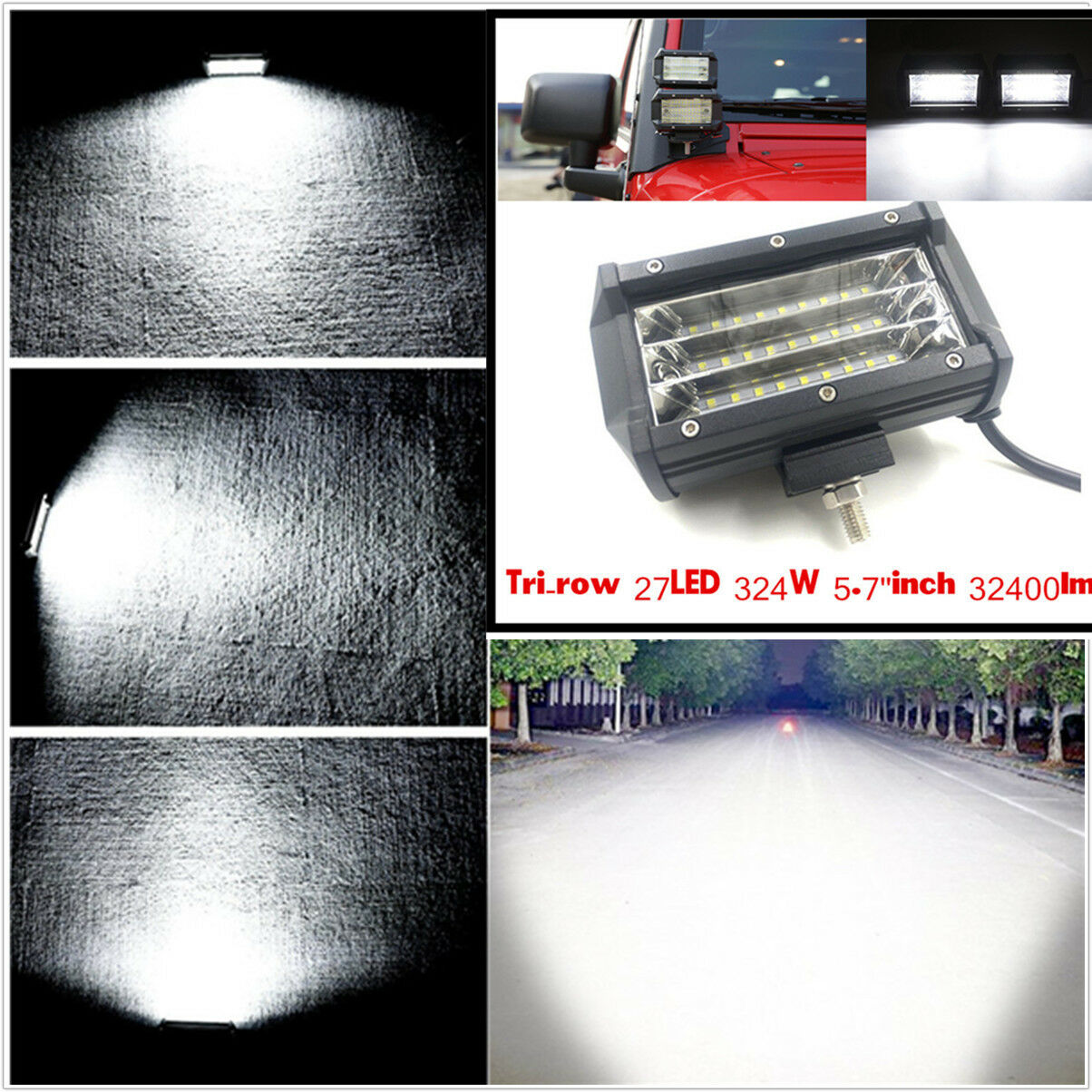 1x324W 5.2"inch LED Work Light Bar Pod Flood Beam Offroad Fog Driving Car Backup