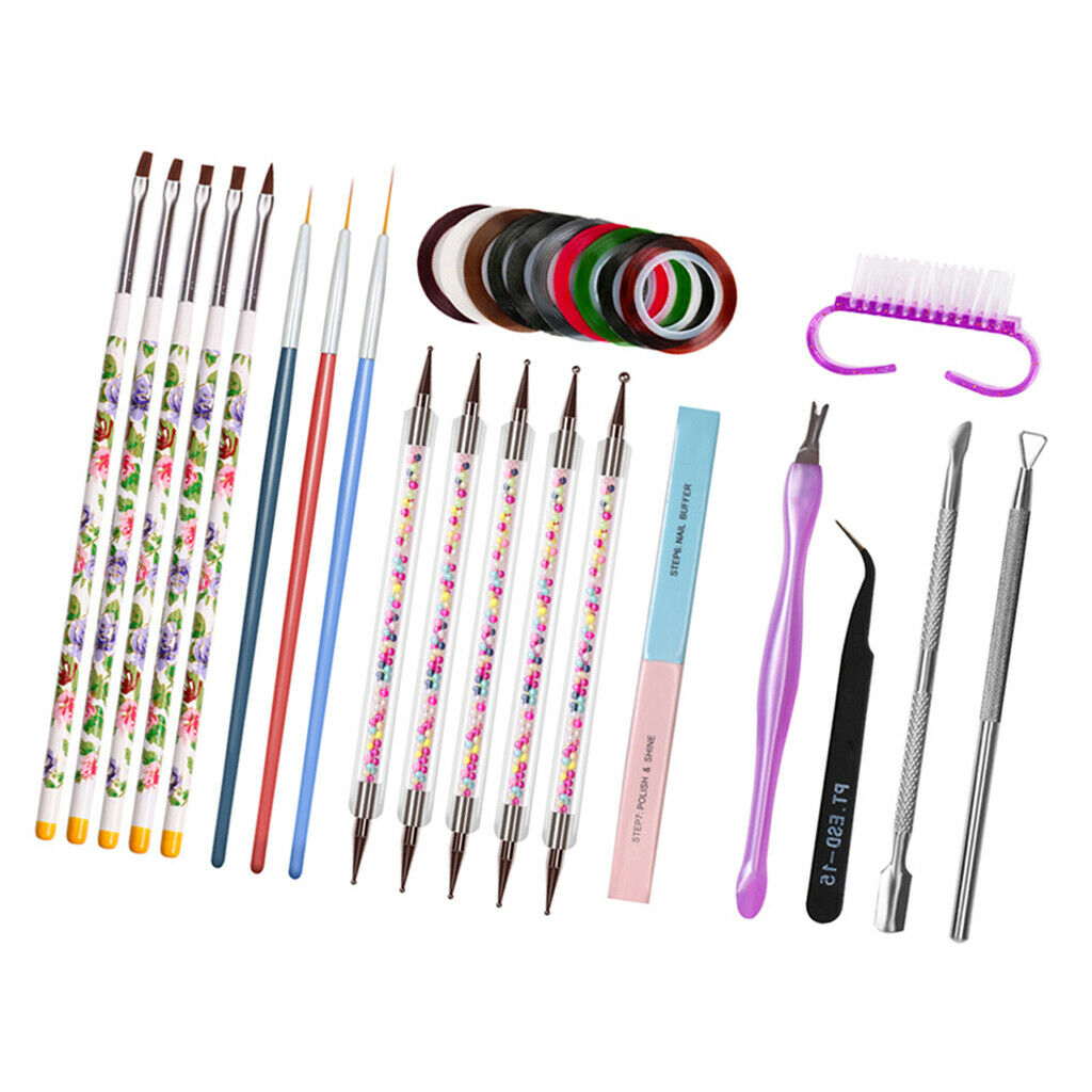 Set of 14 Manicure Nail Crystals Decors Brushes Dotting Tools Nail File Kit