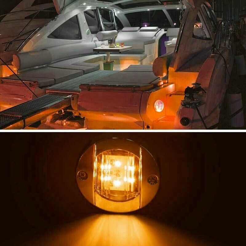 4Pcs DC 12V Round Marine Boat LED Courtesy Lights Cabin Deck Stern 6 LED Side C2