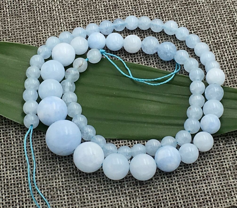 Brazil 6-14mm Light Blue Brazilian Aquamarine Gems Round Loose Beads 17â€++