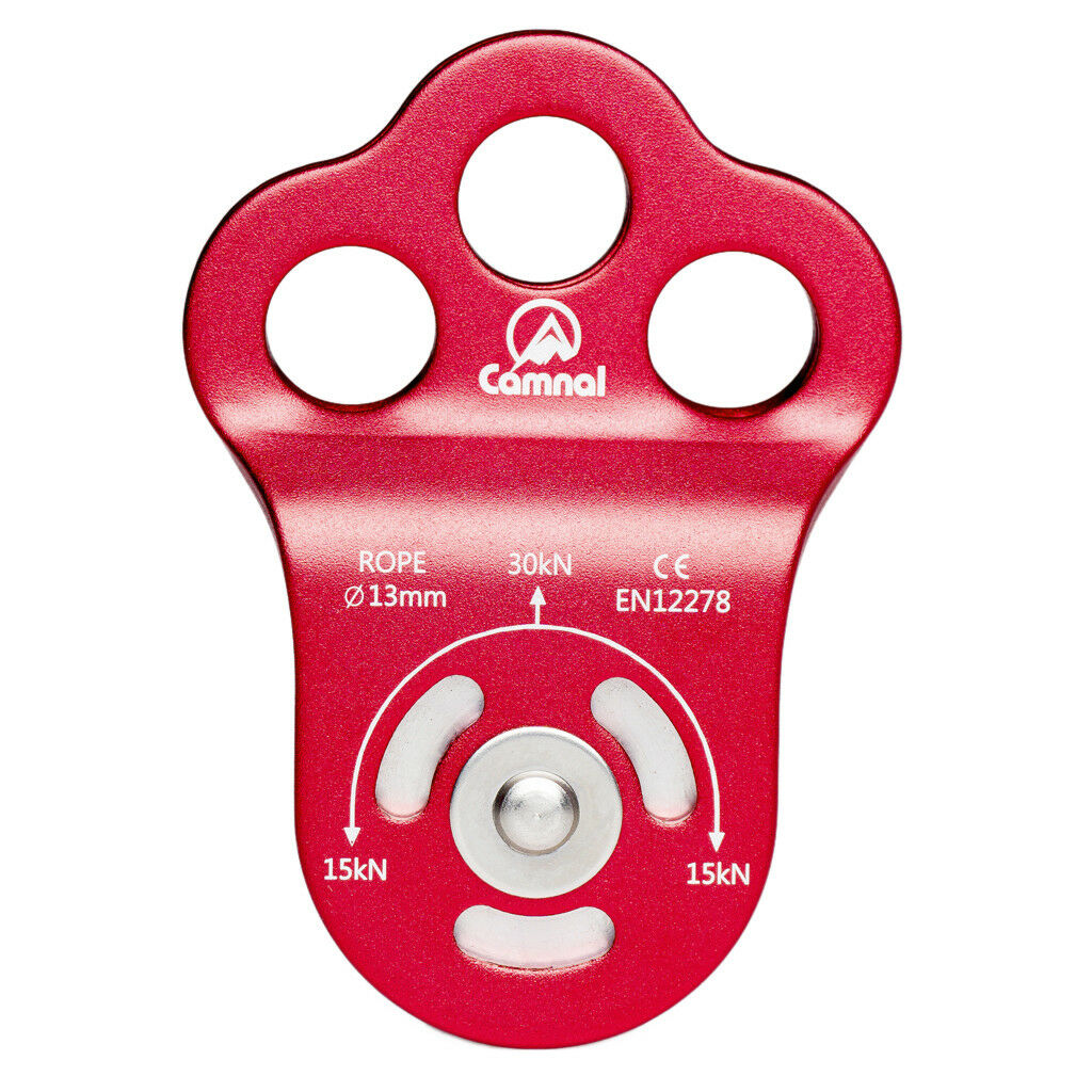 30KN Fixed Side Single Climbing Pulley Arborist Equipment for 13mm Rope red