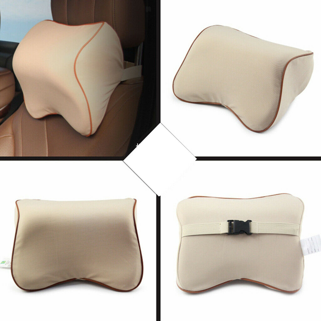 Car Head Neck Rest Cushion Support Pillow Headrest Memory Foam Beige