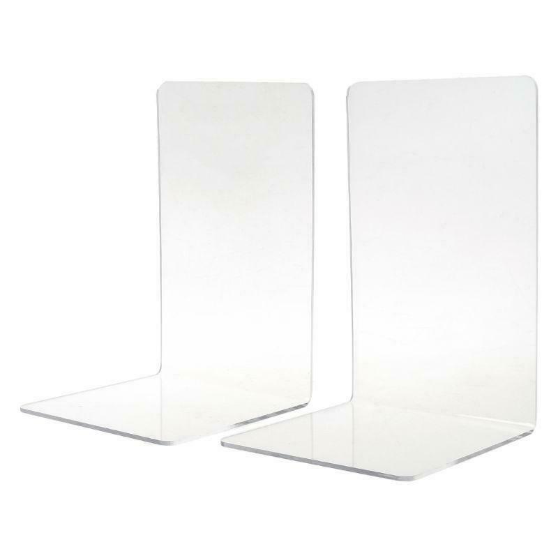 2Pc Clear Acrylic Bookends L-shaped Desk Organizer Desktop Book Holder 12x18.5cm