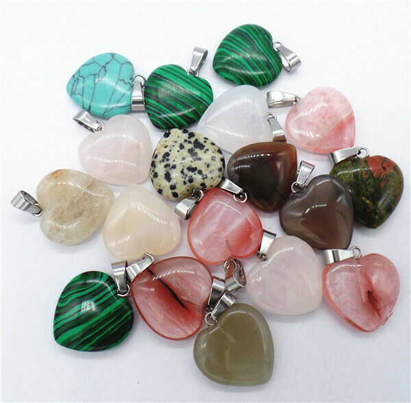 100Pcs 20x20x7mm Wholesale Multicolor Mixed Stone Love Heart Pendant Bead HH8312