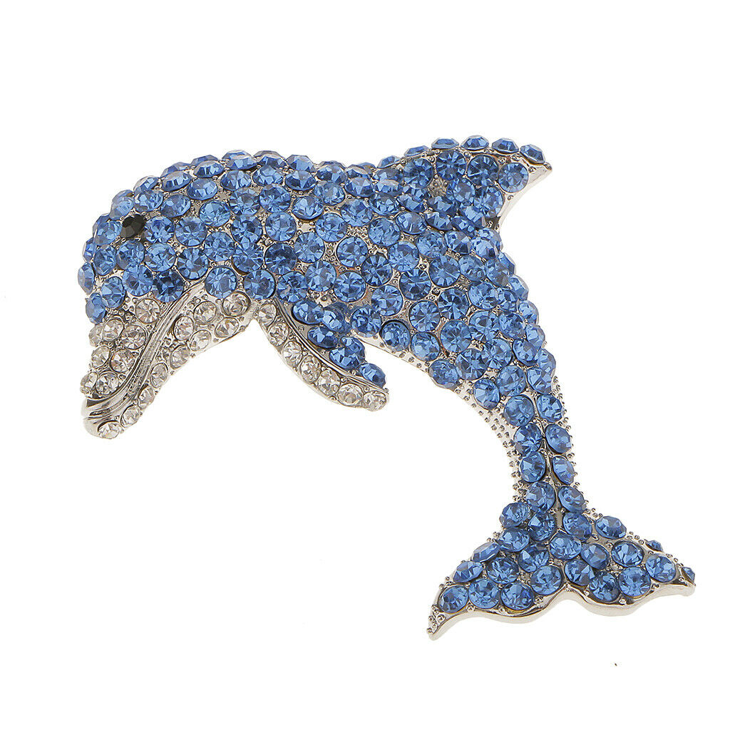 Fashion Crystal Rhinestone Dolphin Design Brooch Pin Women Animal Jewelry
