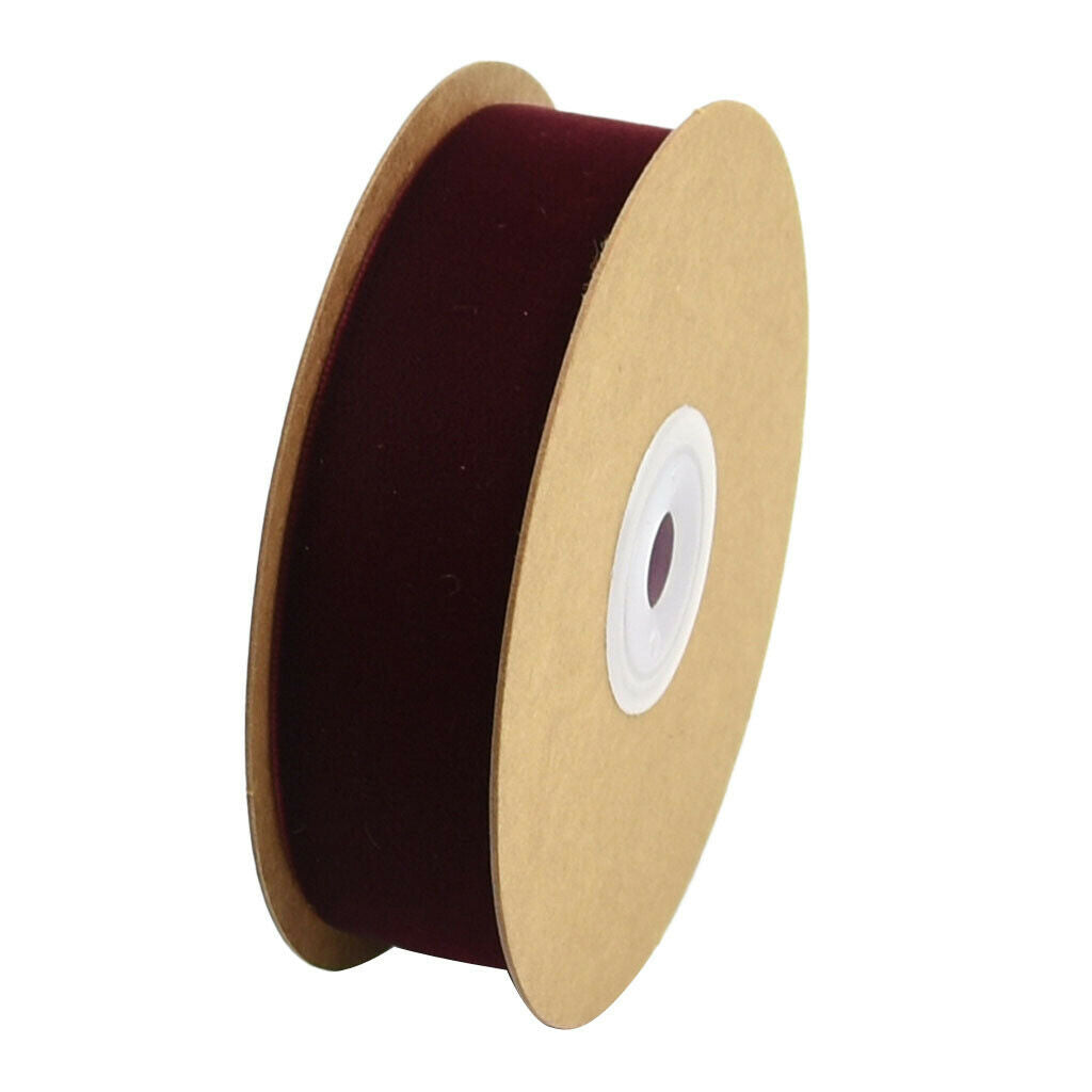 Burgundy 25mm/1'' 5 Yards Velvet Ribbon Roll for Crafts Headband Clips Bows