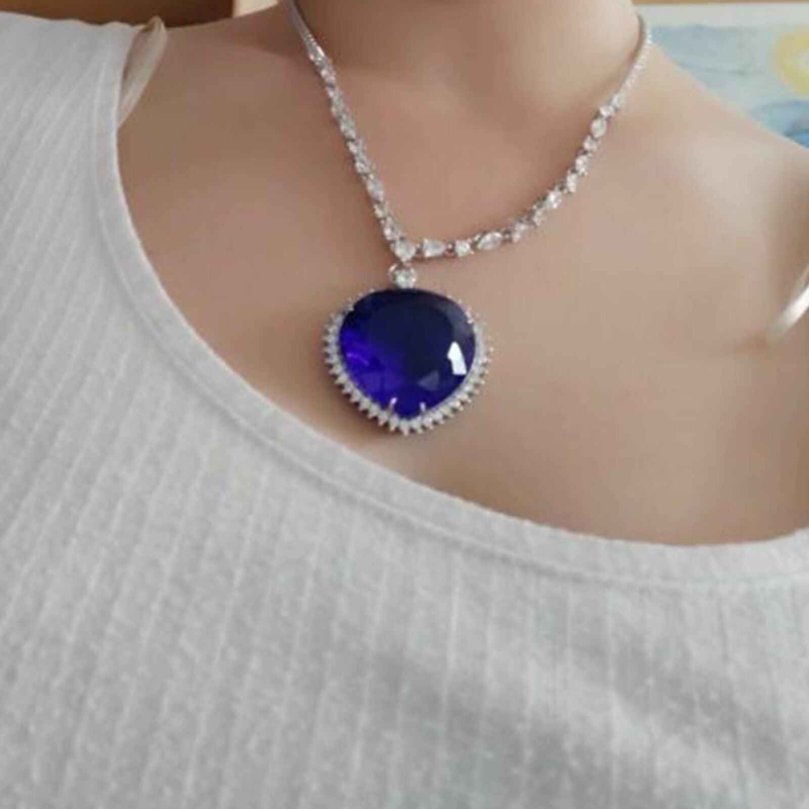 Titanic Rose Heart Of The Ocean Sapphire Blue Crystal Necklace Pendant Gift