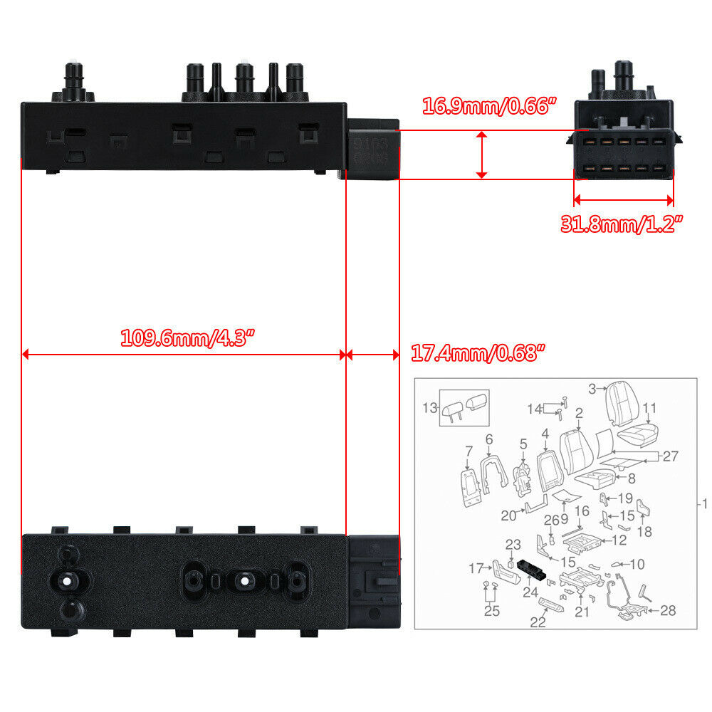 Front Right Passenger 8 Way Power Seat Control Switch 12451498 for 2006-2015 GMC