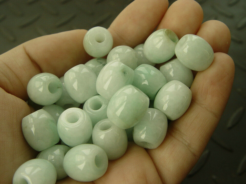 5Pcs 100% Natural Grade A JADE Jadeite Green 13mm Loose Bead Barrel beads AA++