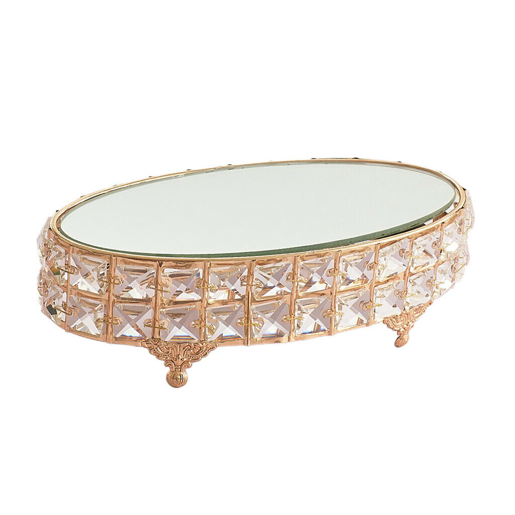 Oval Mirror-top Cake Stand Fruit Tray Crystal Metal Pedestal for Wedding
