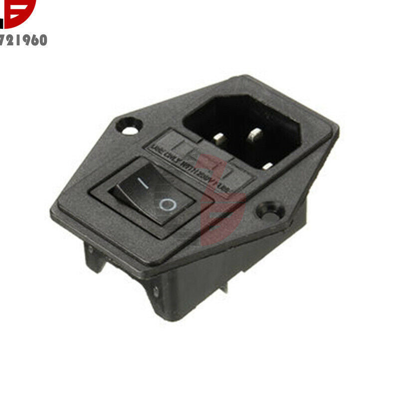 3 in 1 IEC320 AC Inlet Male Plug Power Supply Socket With Fuse Switch 10A 250VAC