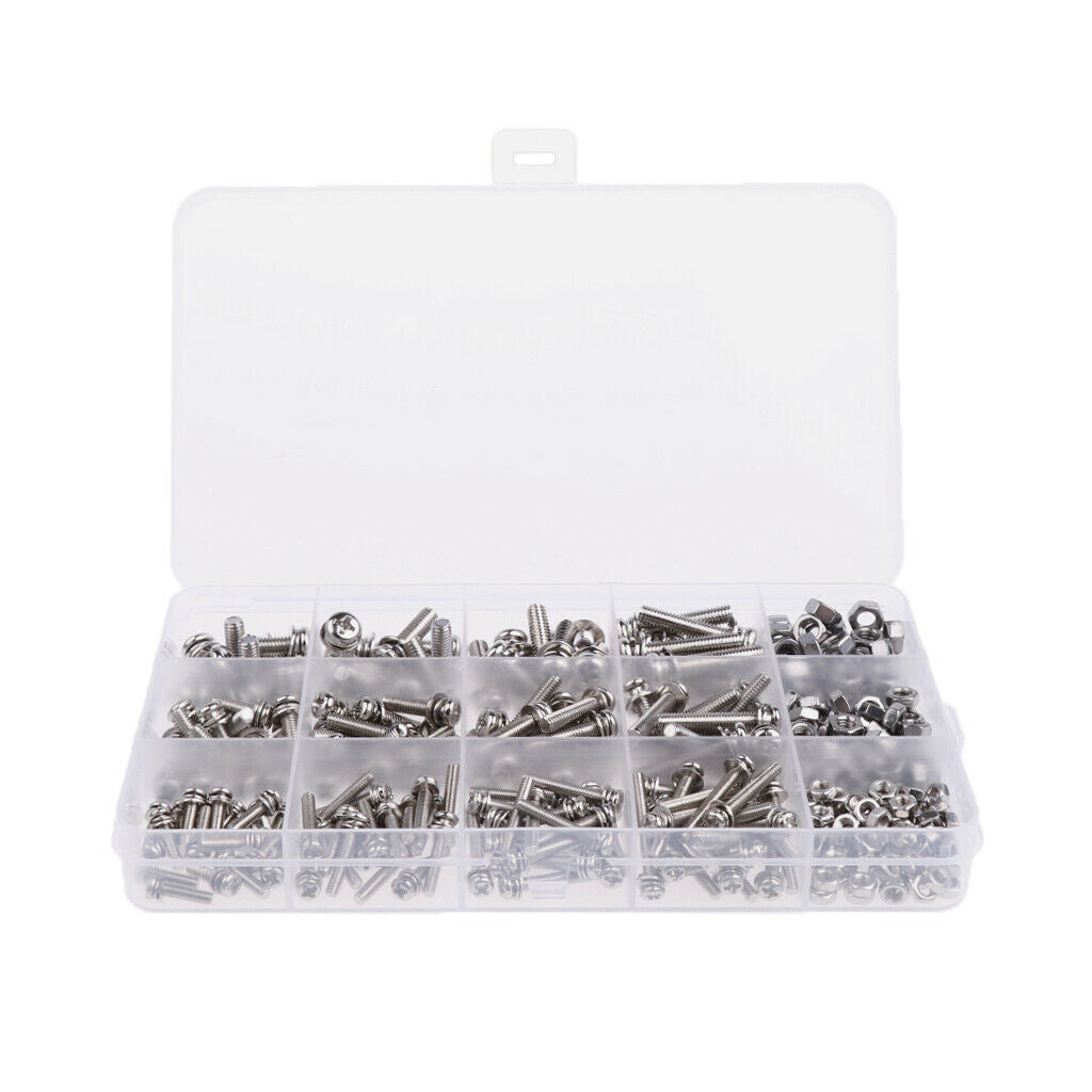 Stainless Steel Pan Head   Screw Hex Nut Flat Washer Gasket Assortment Kit