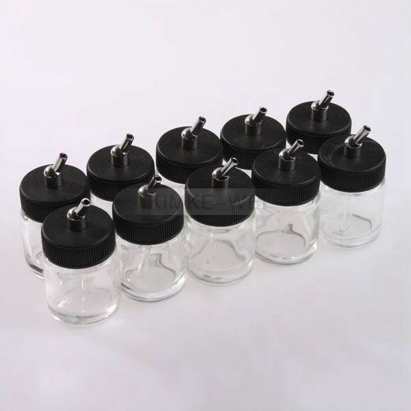 10x Airbrush Air Brush Glass Bottle Jar w/ Suction Top