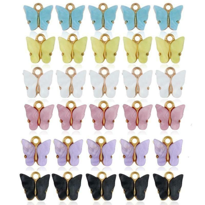 30Pieces Colorful Charms Acrylic Butterfly Bracelet Pendant for Jewelry Necklace