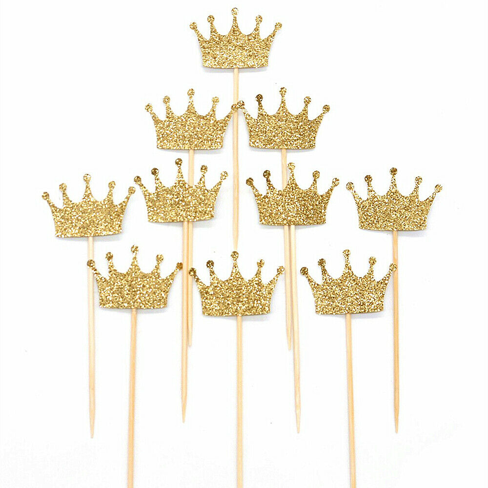 20pcs Sparkling Paper Cake Toppers Crown Cupcake Picks Festival Party Decor