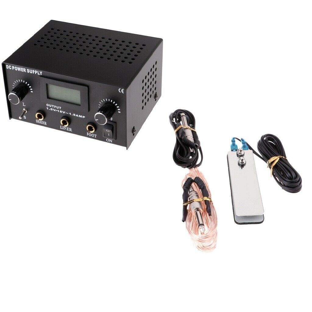 Tattoo Power Supply Digital LCD Dual Machine Foot Pedal Switch 2x Clip Cords