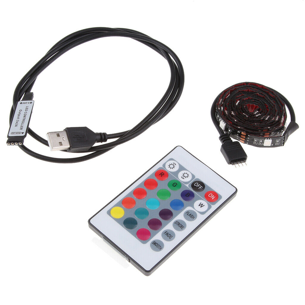 2 Pieces DC 5V USB LED RGB Strip Light TV Back Lighting with 24-Key Remote