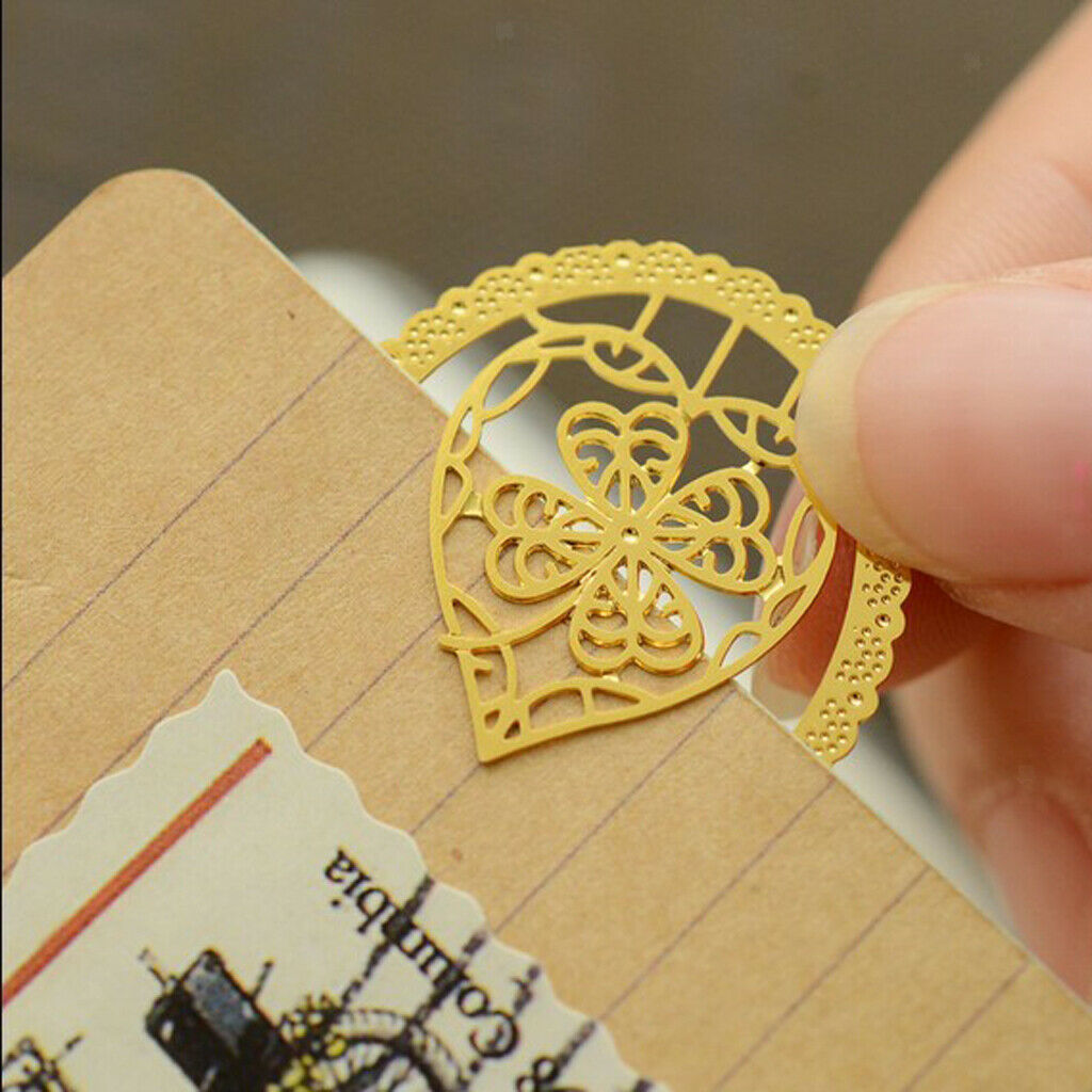 10pcs Mini Metal Heart Cutout Bookmarks Book Marks Kids Children Paper Clips