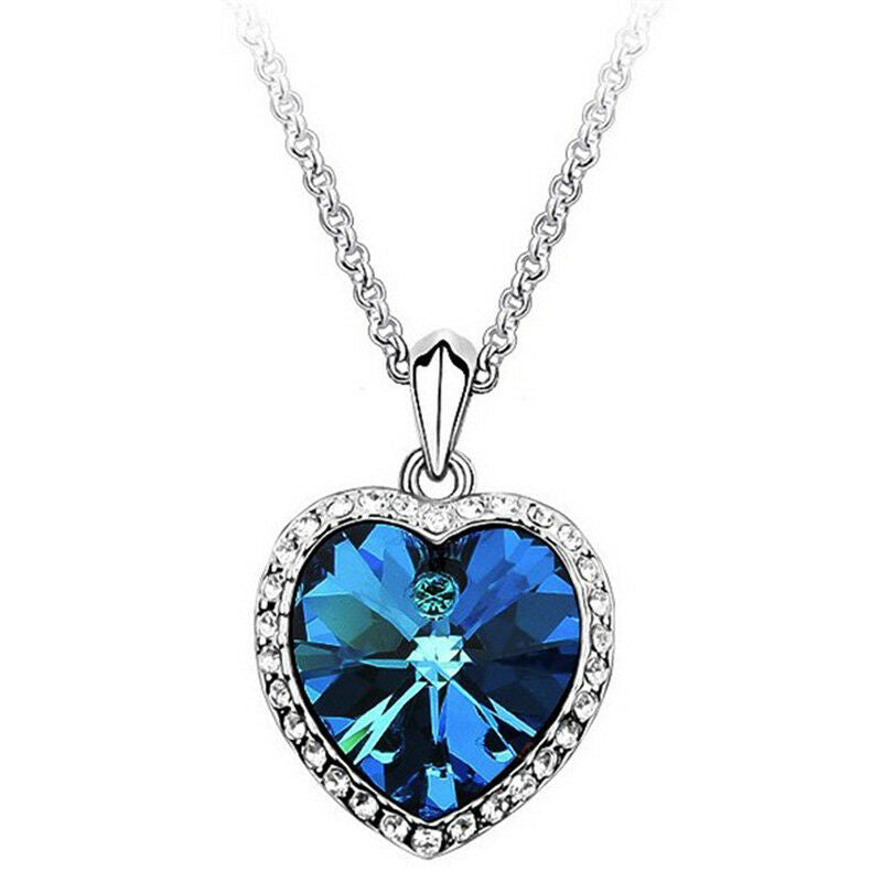 Ocean Heart Pendant Necklace Women Crystal Rhinestone Jewelry Accessori.l8