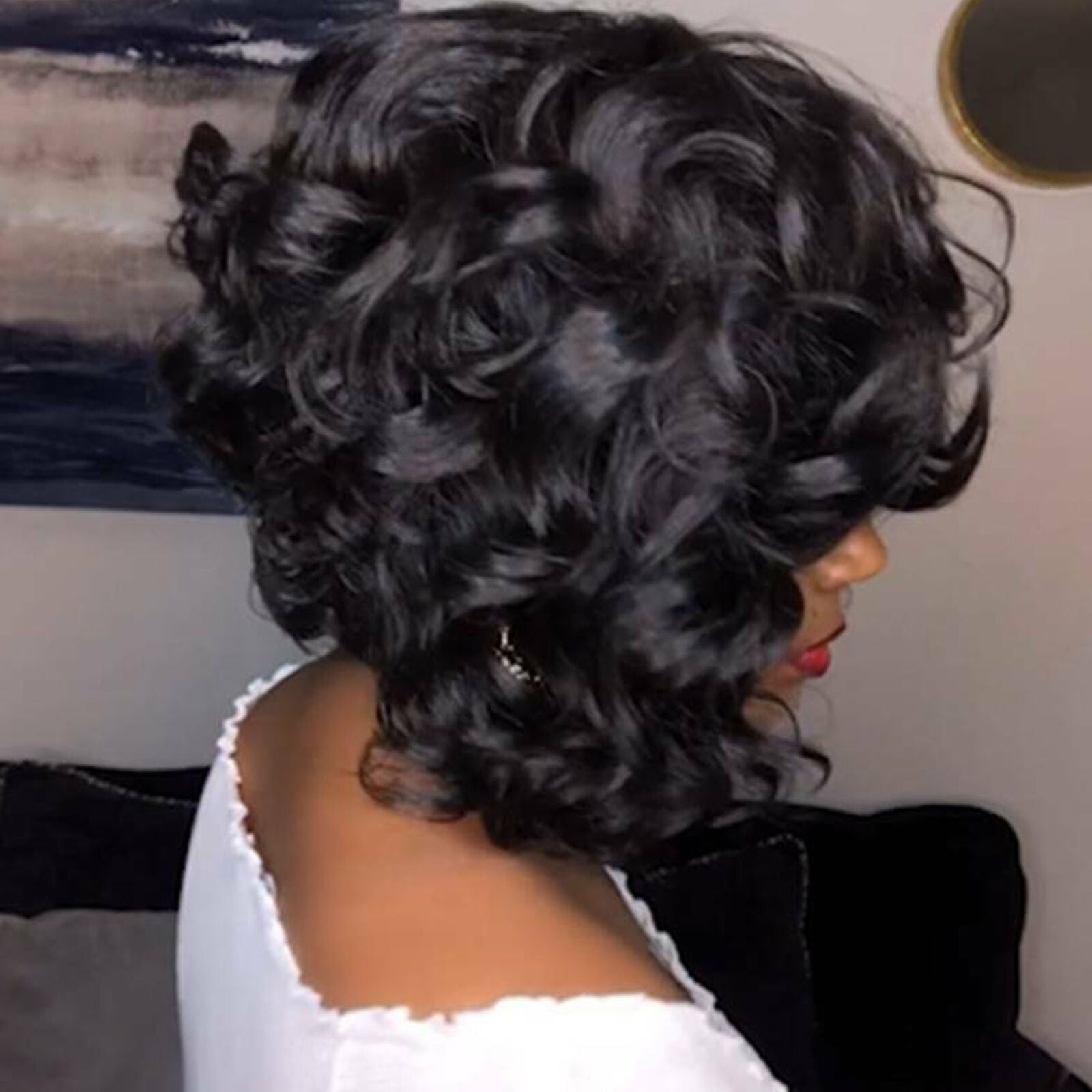 Women Real Short Curly Wigs Hair Pixie Wavy African Bob Style Full Wigs