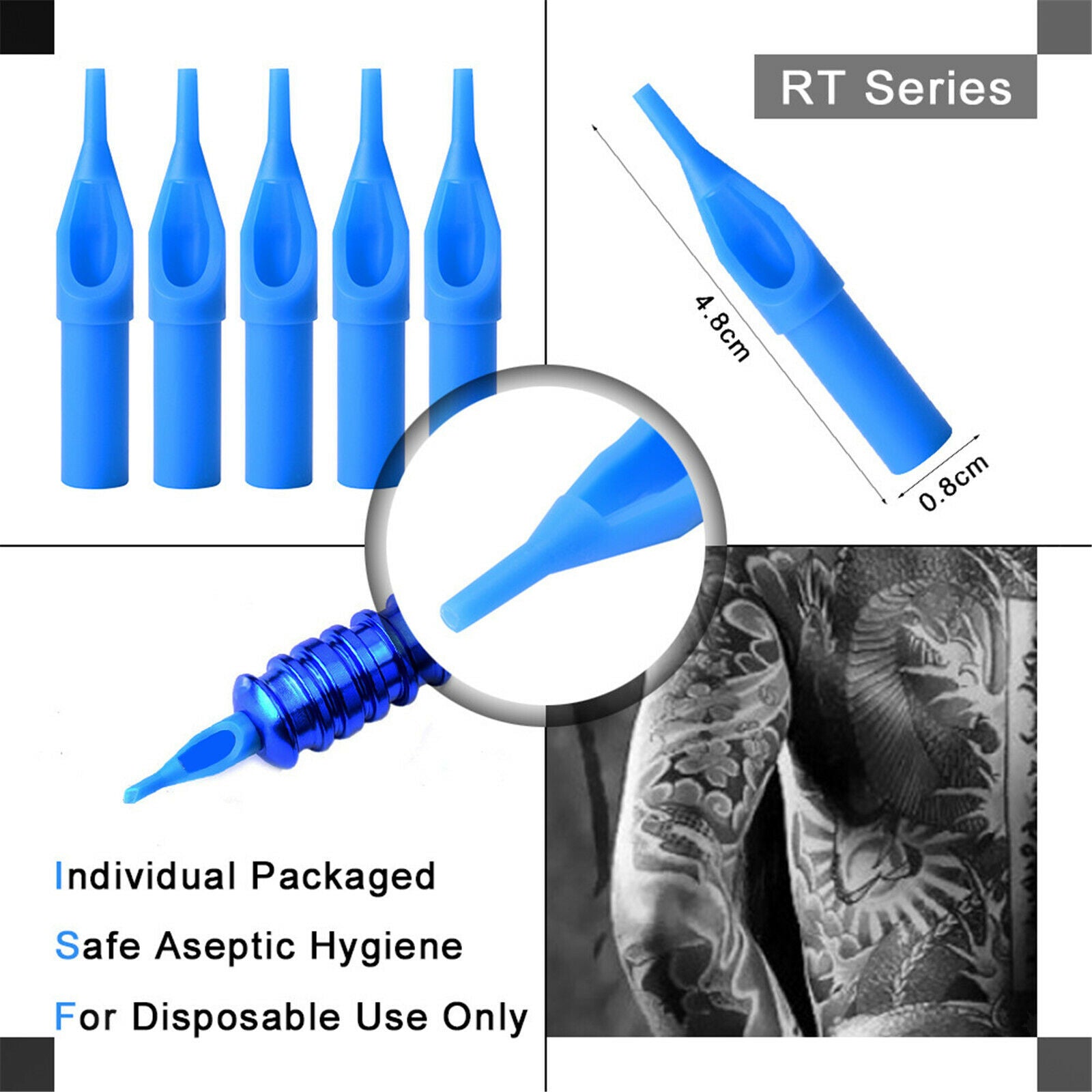 100PCS Disposable Tattoo Tips Assorted for 3RL 7M1 Tattoo Needles Tattooing
