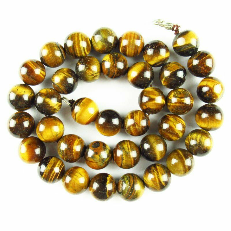 12mm Natural Yellow Tiger Eye Gem Round Beads Necklace 17.5 inch 100g A-504DP