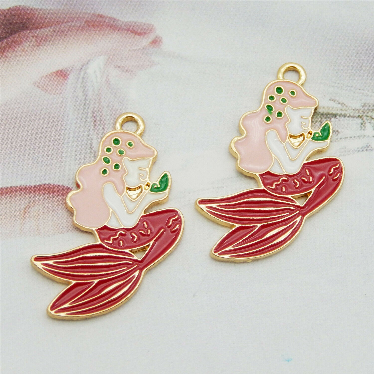 15 pcs Colorful Mermaid Alloy Charm Enamel Drop Dangle Earring Pendant 27*20mm