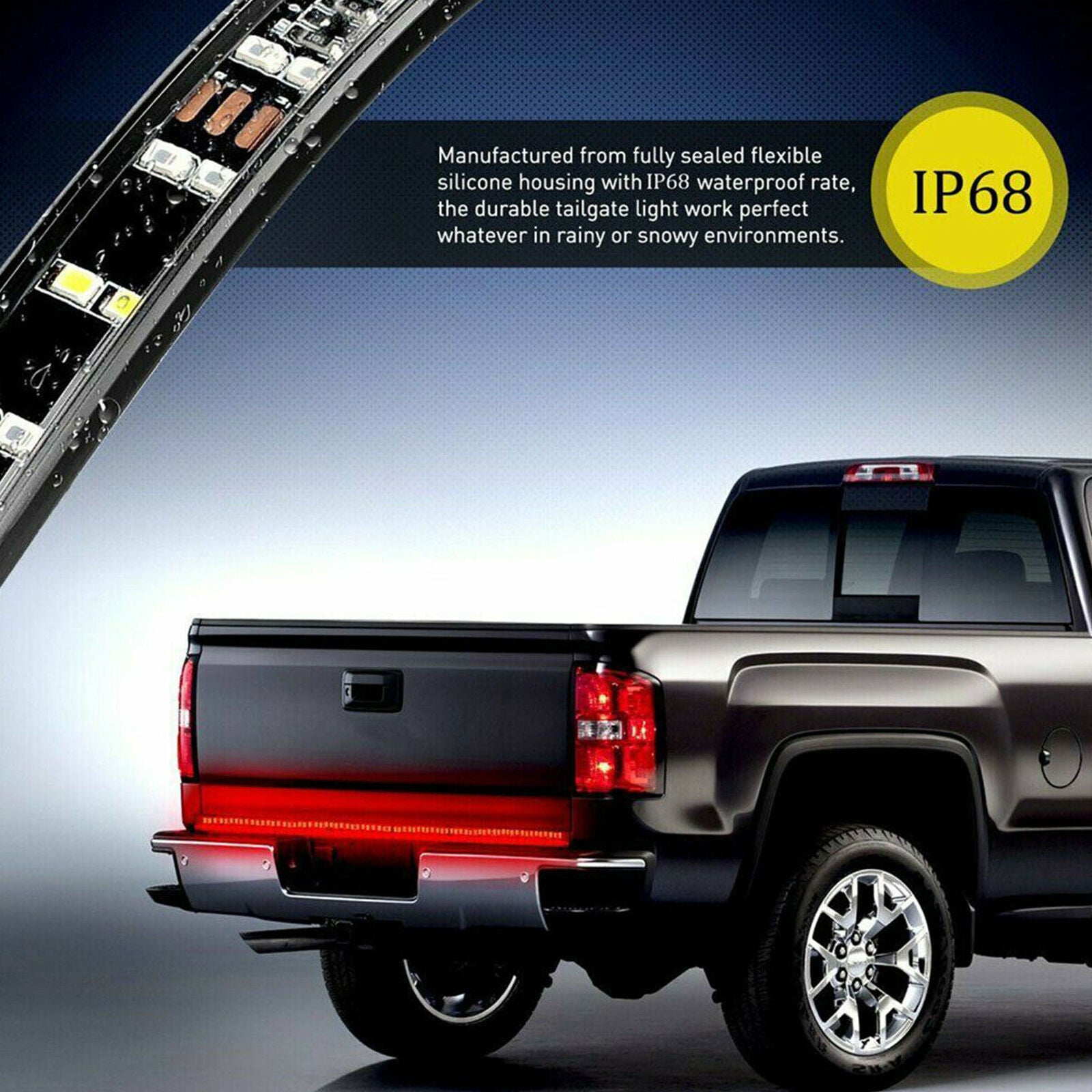 60" 2-Row LED Truck Tailgate Light Bar Brake Reverse Turn Signal Stop Tail Strip