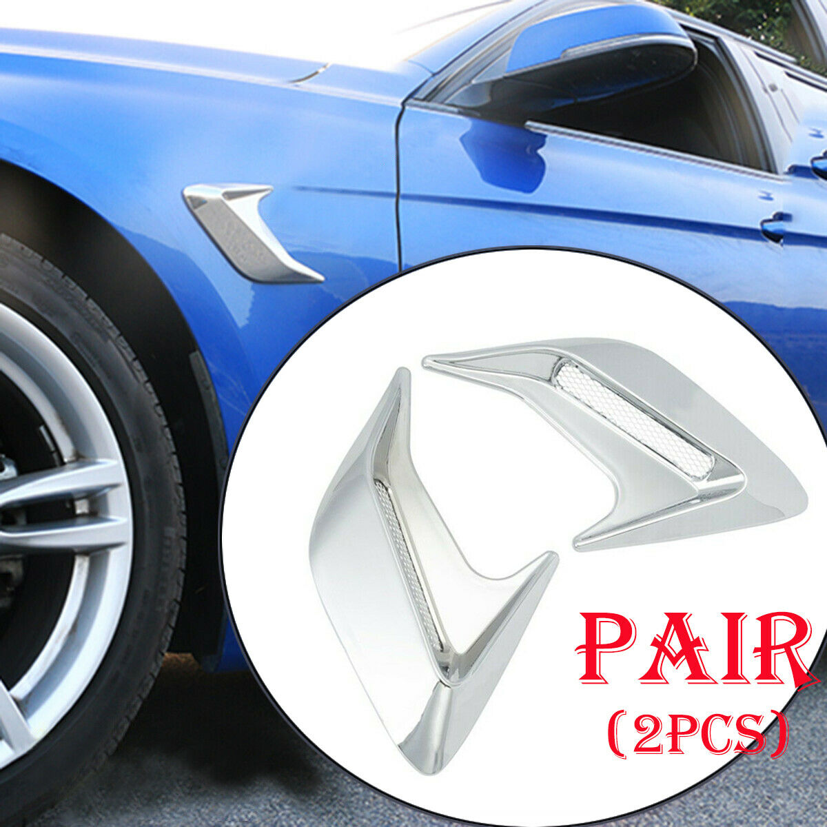 Universal CAR Chrome ABS Decor Side Vent Hood Air Flow Fender Intake Stickers