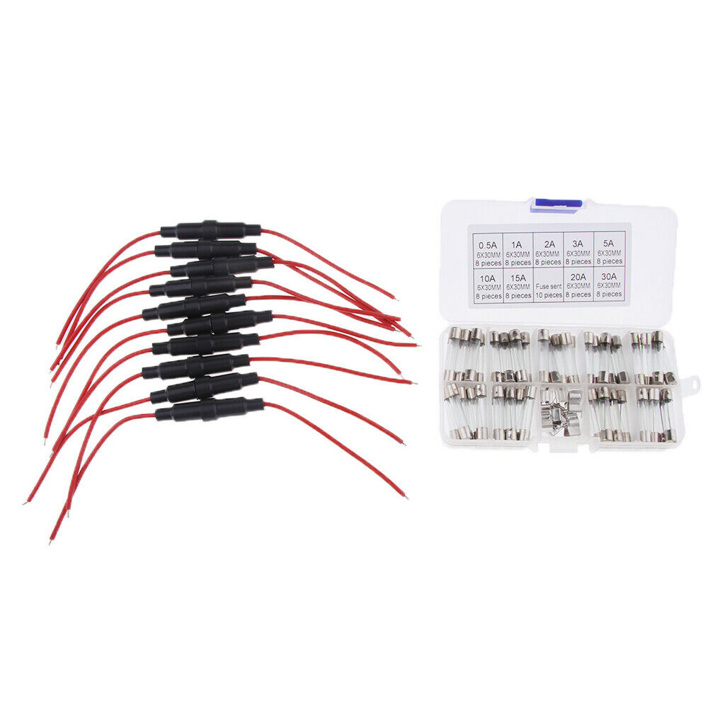 Assorted Glass Fuses 6x30mm Quick Blow Fast Acting Fuse & 16 AWG Cable AGC
