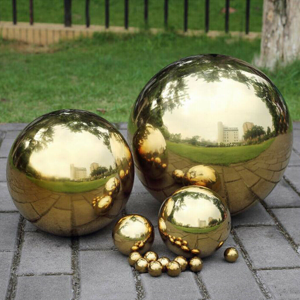 Set of 2 Stainless Steel Hollow Ball Seamless Mirror Sphere Pond Decor