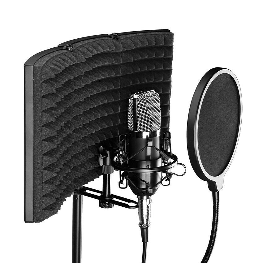 1Pc Black Foldable Studio Microphone Isolation Shield Mic Sound Dampening Foam
