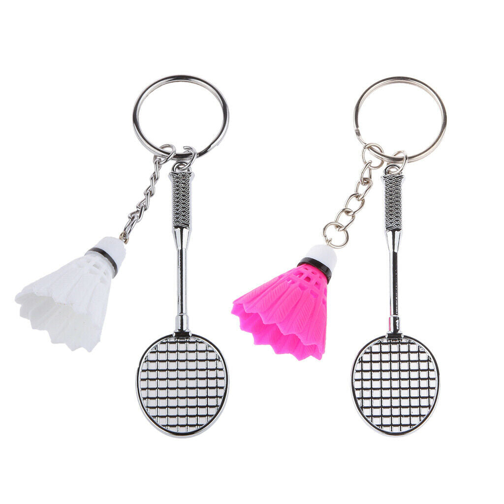 2Pcs Alloy Key Pendant Lovely Bedminton Key Chain Key Finder Fuchsia White
