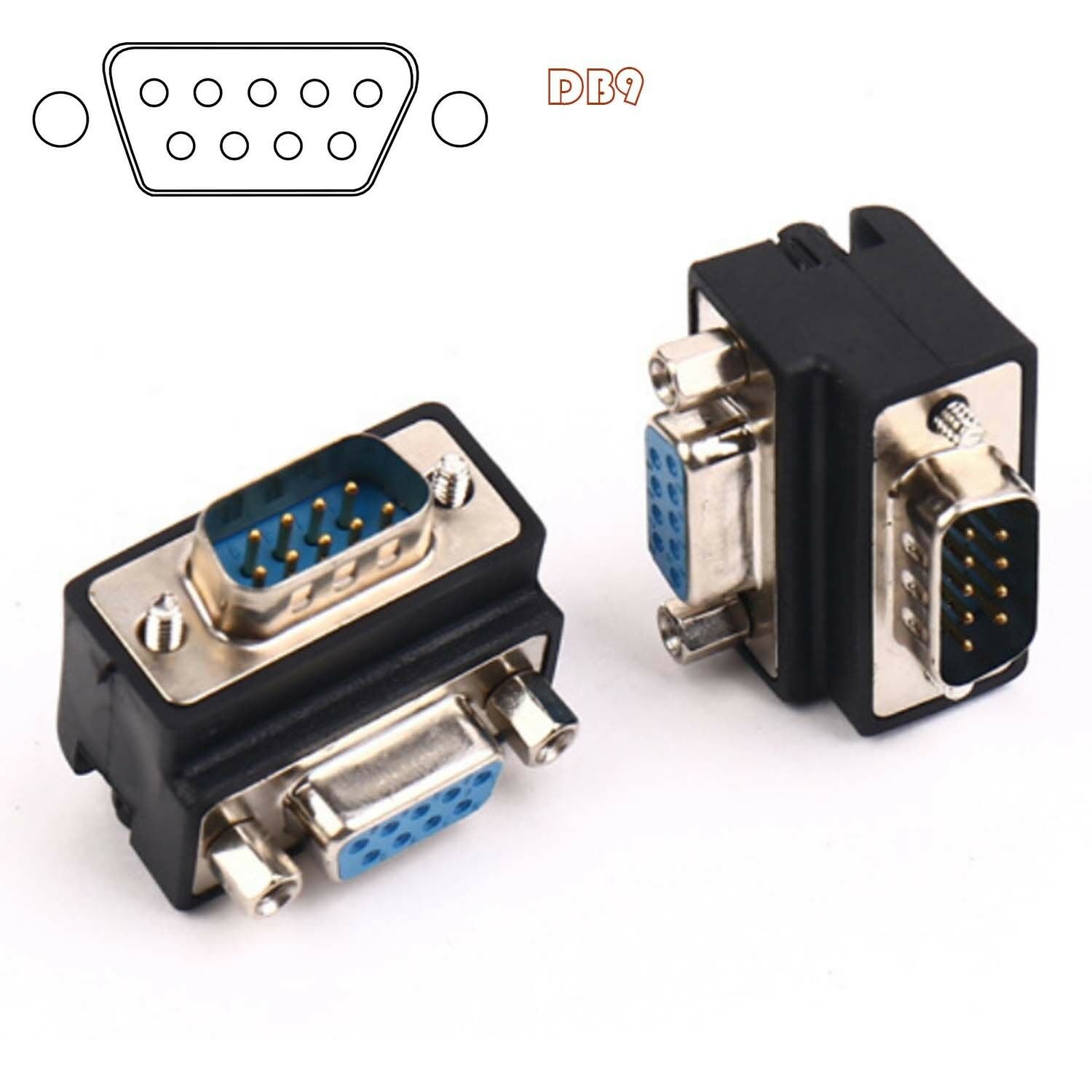 Angle 90 Degree DB 9pin DB9 RS232 Male To Female Extension Cable Adapter tt