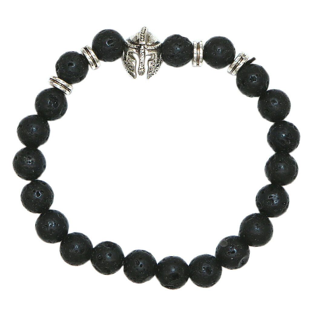 Unisex Black Lava Stone Beaded Charm Bracelet Bangles Jewelry Helmet