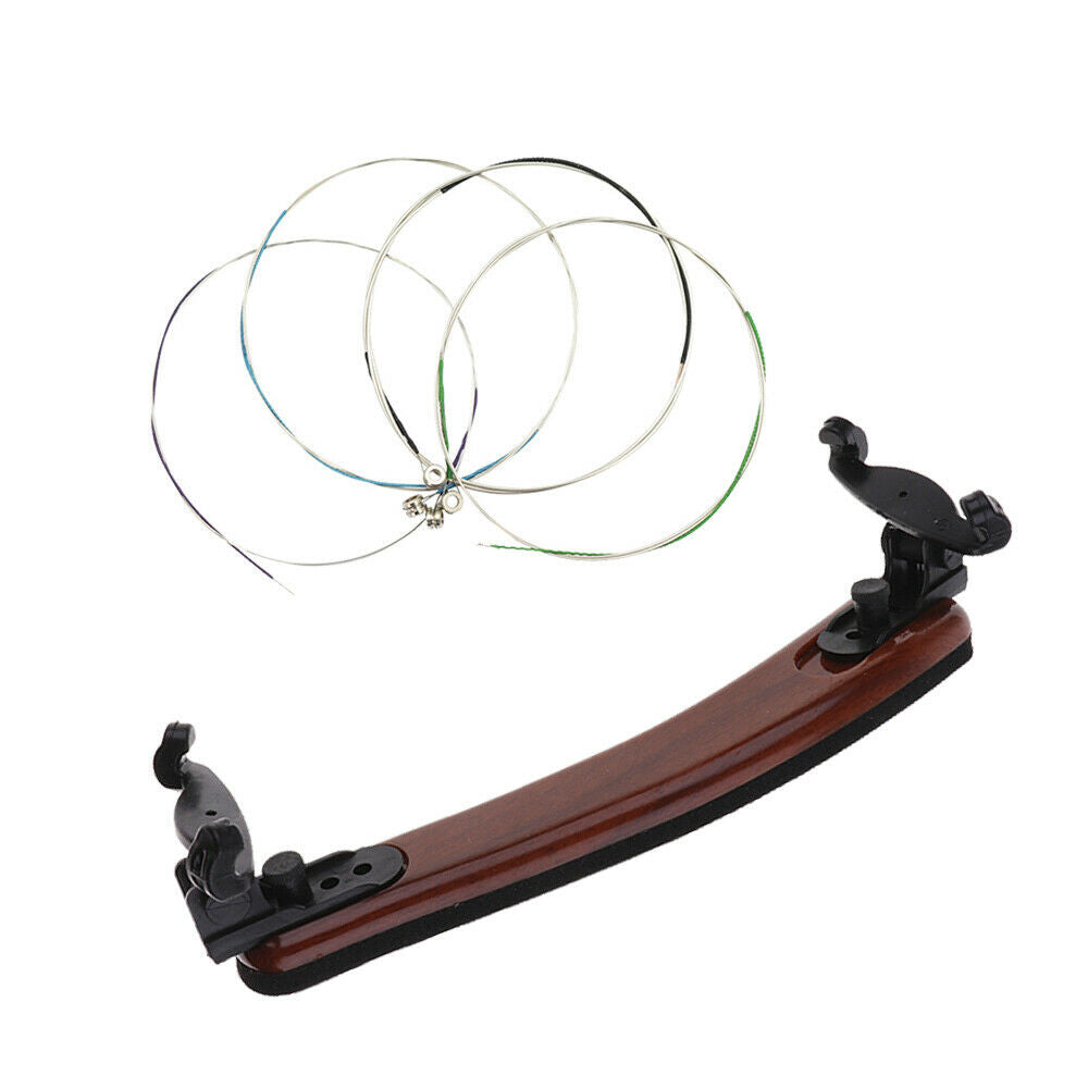 4 Piece Replacement String Set + 4/4 3/4 Adjustable Violin Headrest