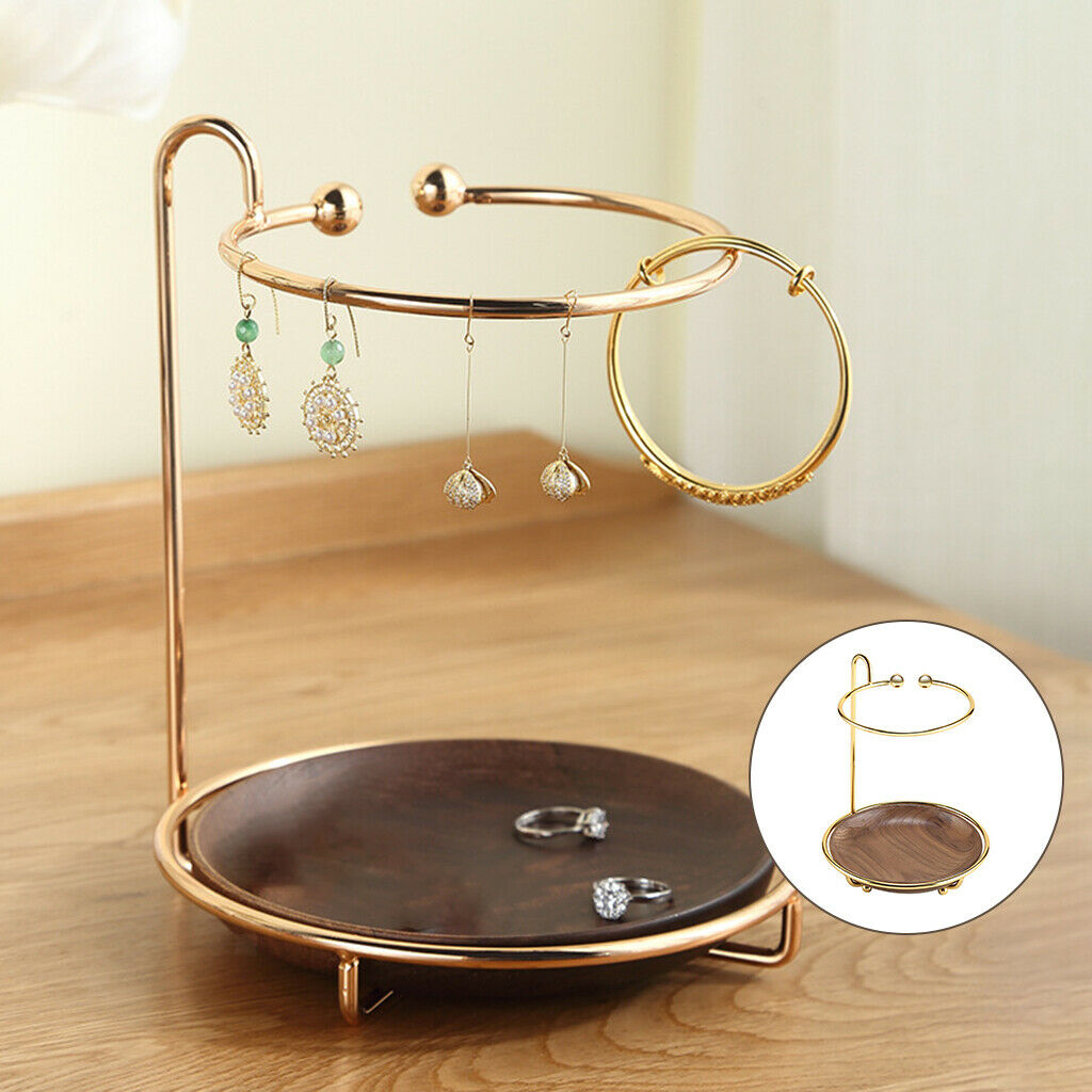 Cosmetic Jewelry Display Rack with Wooden Tray for Rings Bracelet Watches