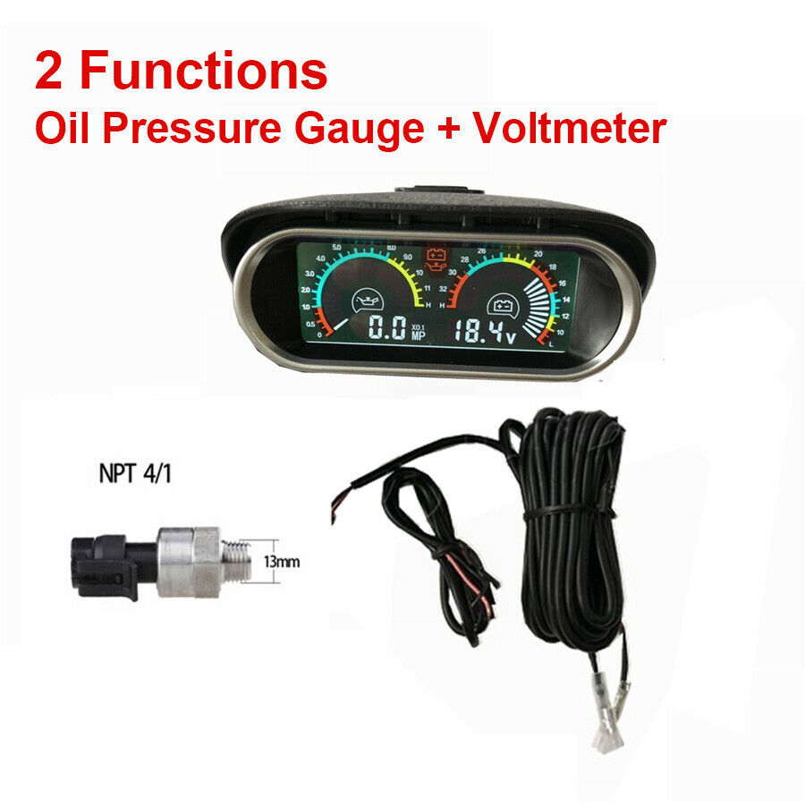 Oil Pressure MP Gauge Voltmeter 9-36v LED Display Car Truck Universal M14 x1.5