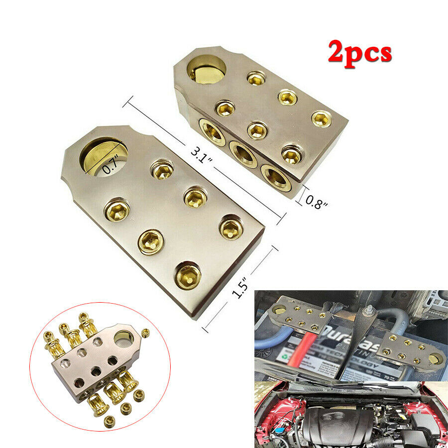 2pcs Car Battery Terminal Clamp Post Positive Negative Port For 1/0 2/0 AWG Wire