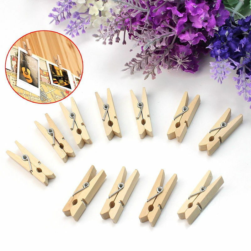 50pcs Mini Natural Wooden Clothe Photo Paper Peg Clothespin Craft Clips 25mm