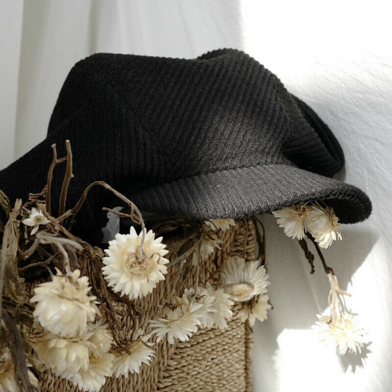 Lady Girl Hat Cap Beret Cotton Newsboy Gatsby Flat Oversized Gothic Casual Black