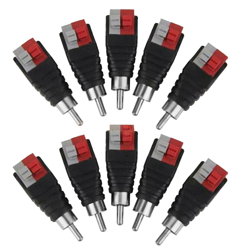 10 pcs. Speaker wire cable to audio RCA male connector with push button