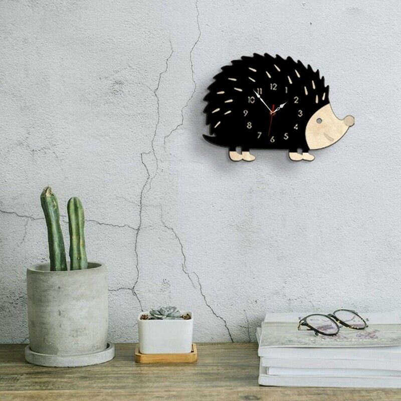 Hedgehog Wall Clock Wooden Animal Clocks Living Room Bedroom Office Decor WatcA3