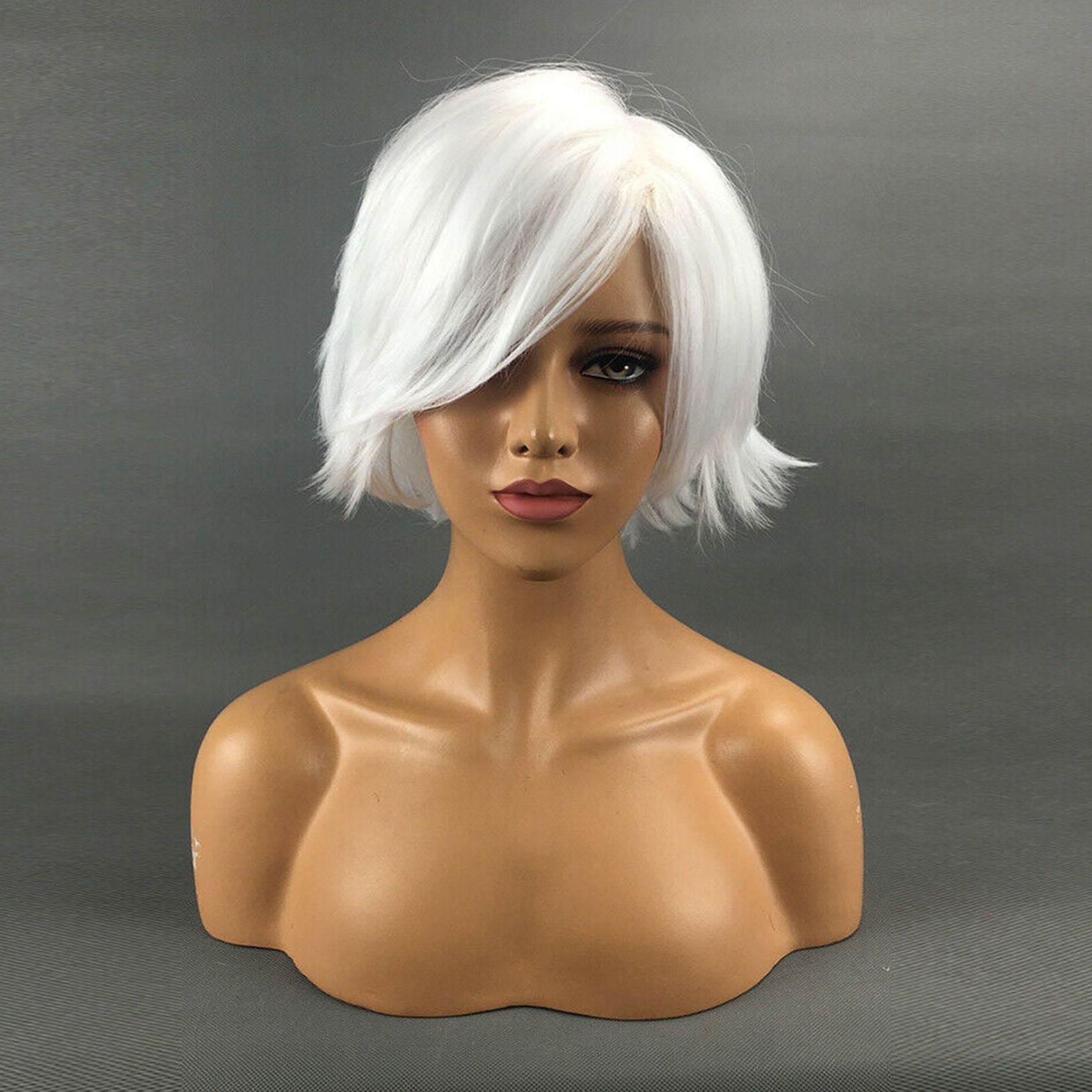 Fashion Women's Short Straight Wigs White Synthetic Natural Full Hair Bob Wig