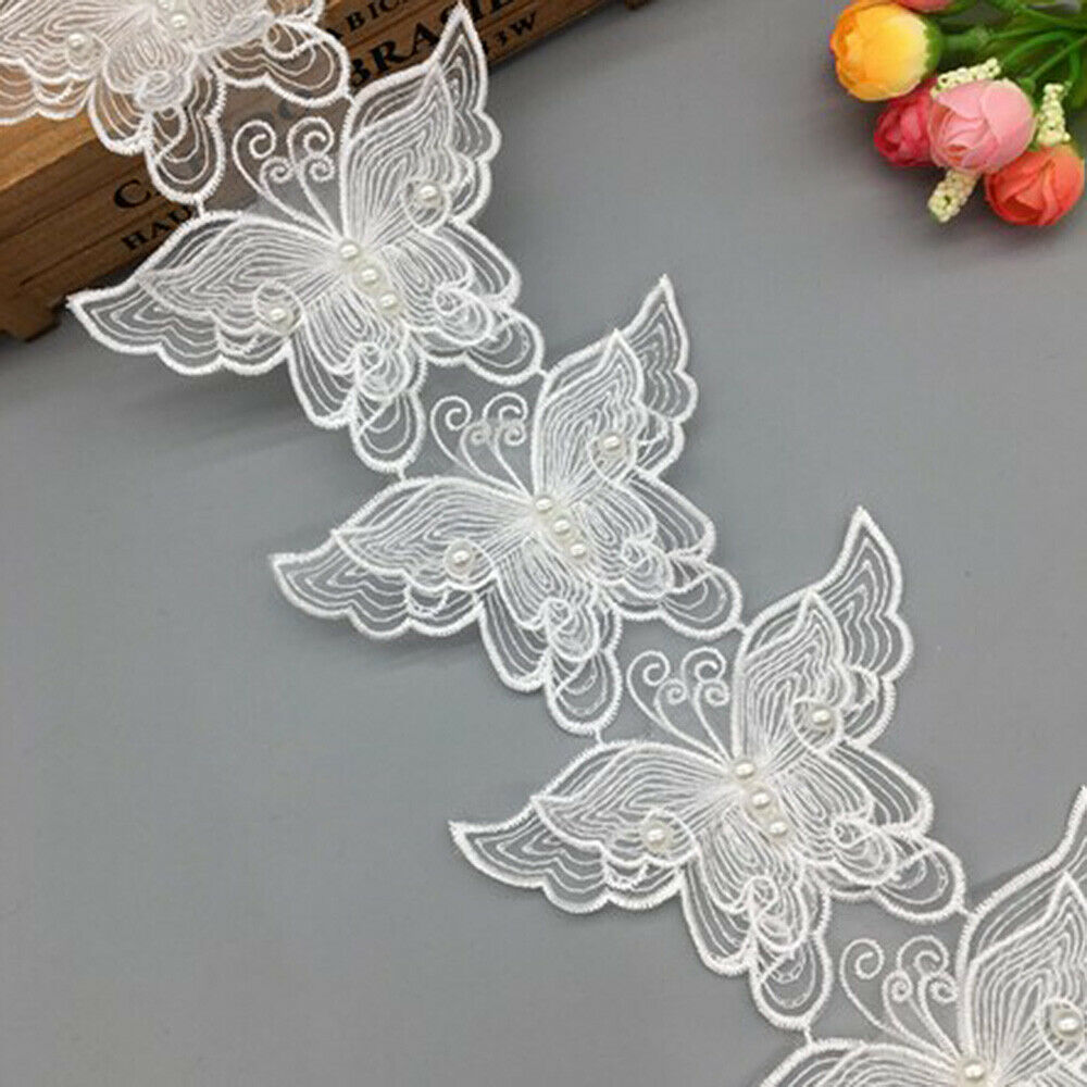 1 Yard Embroidered Lace Trim Butterfly Organza Wedding Dress Clothing Sewing DIY