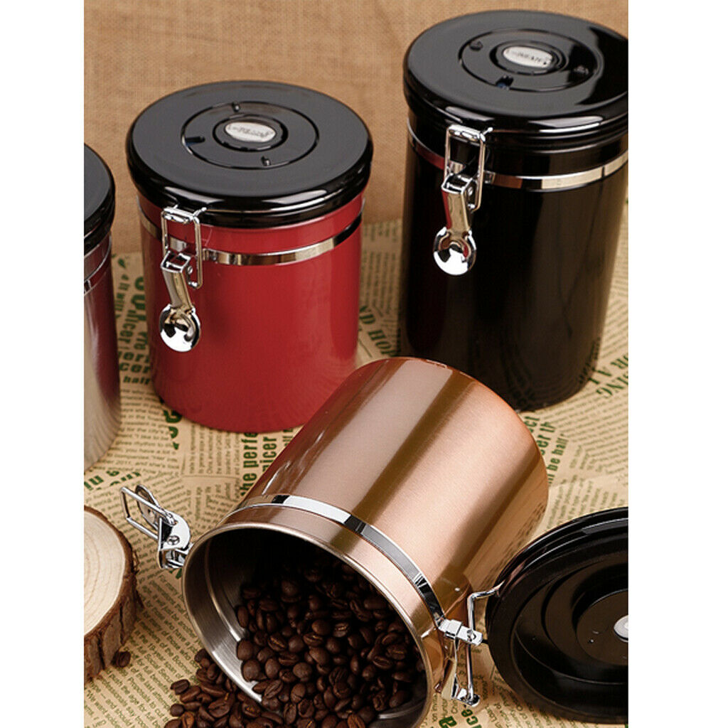 Stainless Steel Coffee Tea Canister Jar Box Sugar Storage Pot Seal Can Black